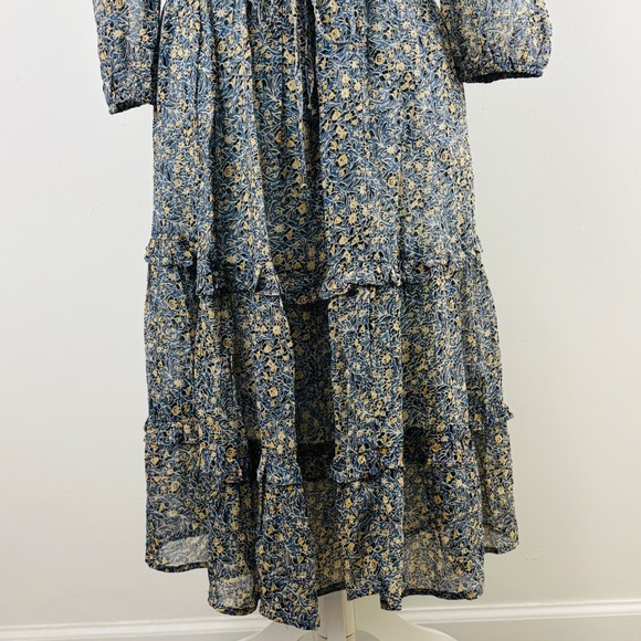 Anthropologie Kira Floral Off The Shoulder Tiered Midi Dress Blue Yellow Size 4 - Picture 4 of 10